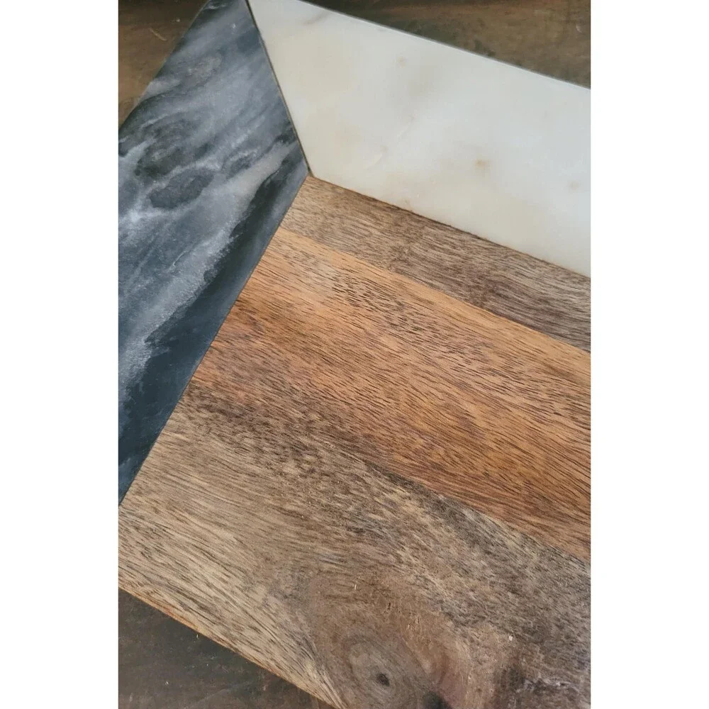 Rustic Handcrafted Acacia Wood and Mixed Marble Charcuterie Board